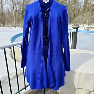 Rebecca Malone, Blue Open Front Cardigan, Size L, EUC